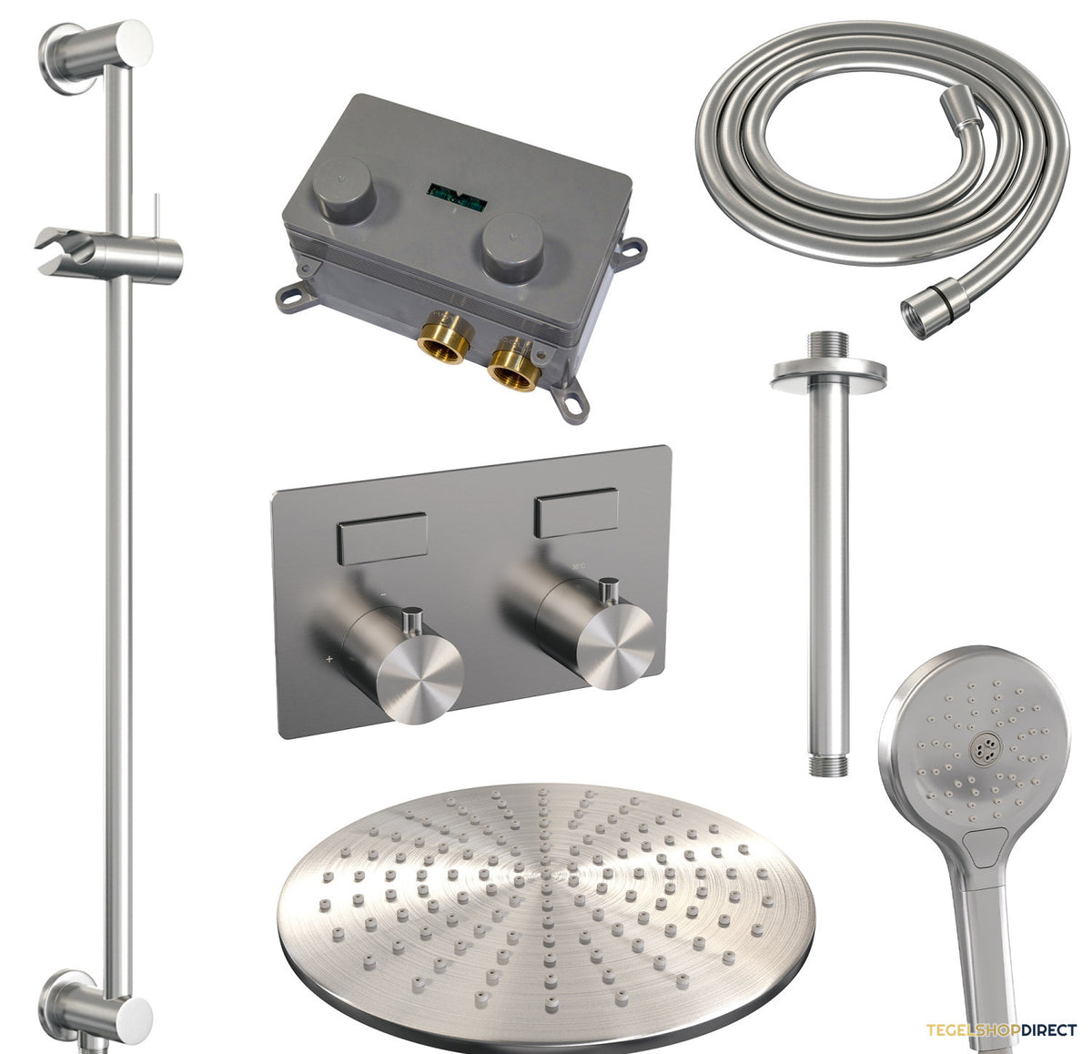 Thermostatische Inbouw Regendouche Brauer Brushed Edition Met Drukknoppen SET 72 Met 30 cm Douchekop En Plafondarm En 3-Standen Handdouche En Doucheslang En Geintegreerde Glijstang RVS – afbeelding 8