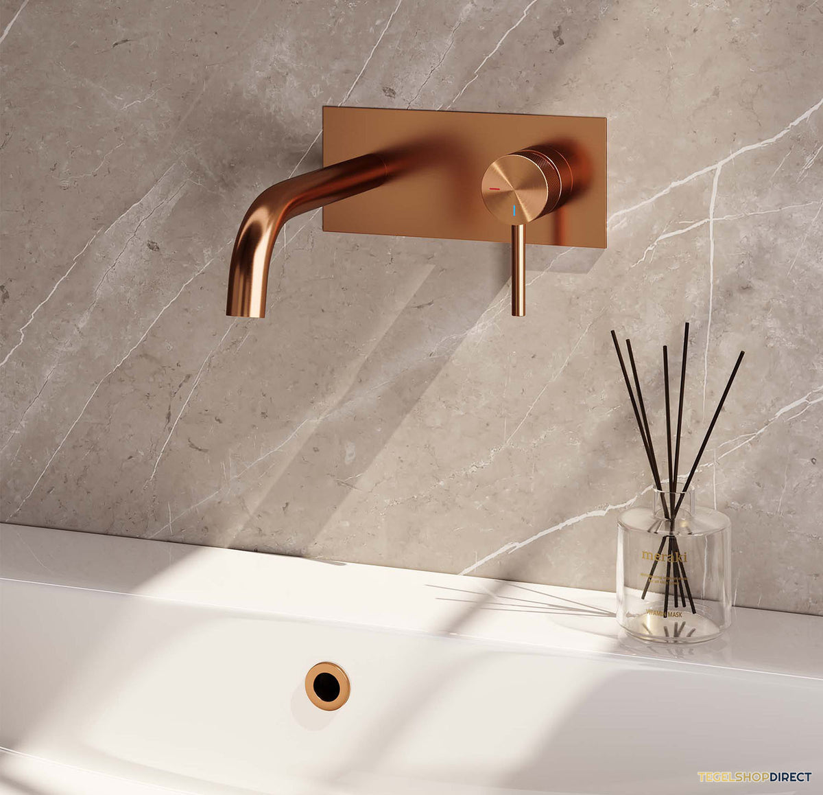 Inbouw Wastafelmengkraan Brauer Copper Carving Coldstart Gebogen Uitloop Ronde Hendel Rechts Geborsteld Koper PVD Met Afdekplaat – afbeelding 2