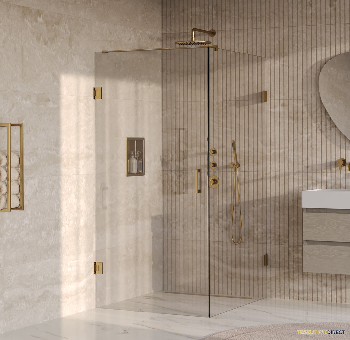 BRAUER Void douchecabine met draaideur helder glas 90x120x200 incl. glascoating PVD goud geborsteld