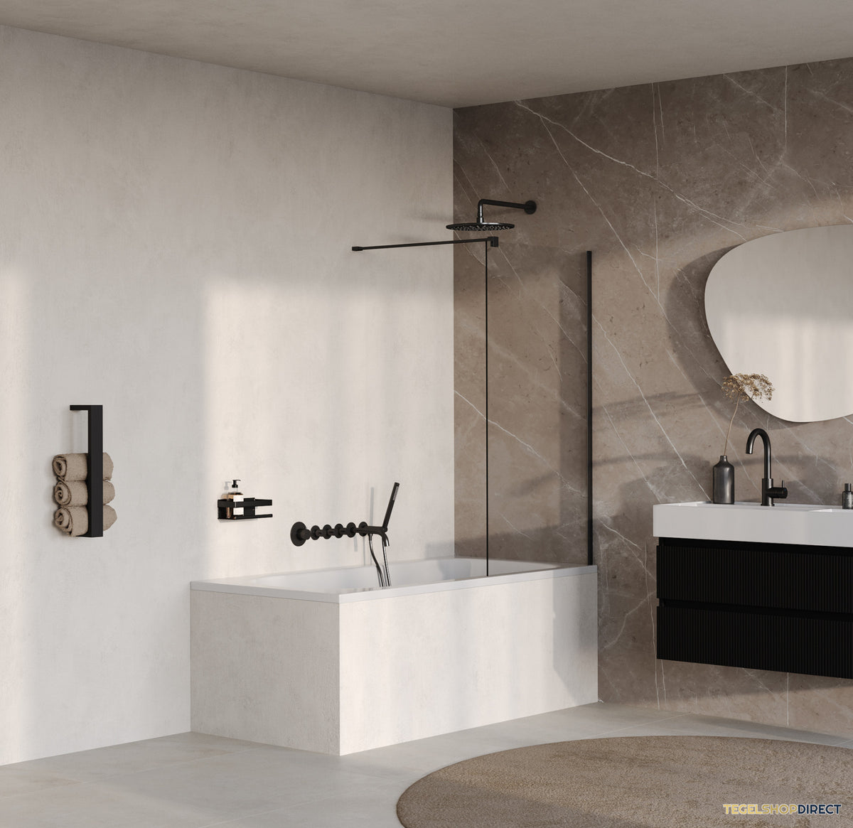 BRAUER Oblivion Badwand 80x140 Helder Glas Incl. Glascoating Mat Zwart – afbeelding 2