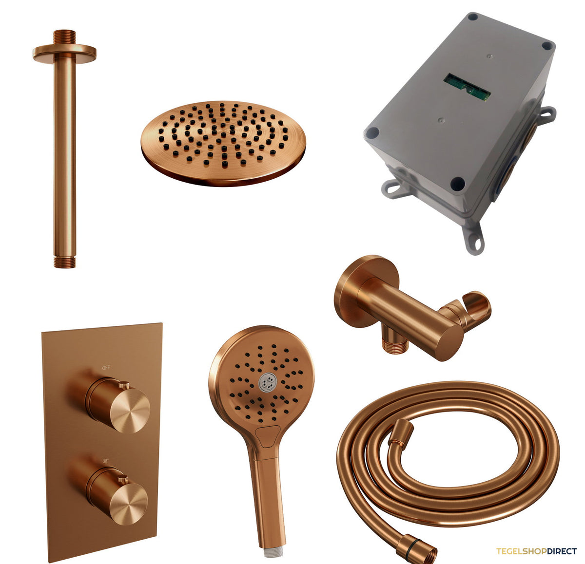 Inbouw Regendouche Set Brauer Copper Edition Plafond Uitloop Ronde Hoofddouche 20 cm Met Handdouche 3 Standen Koper – afbeelding 6
