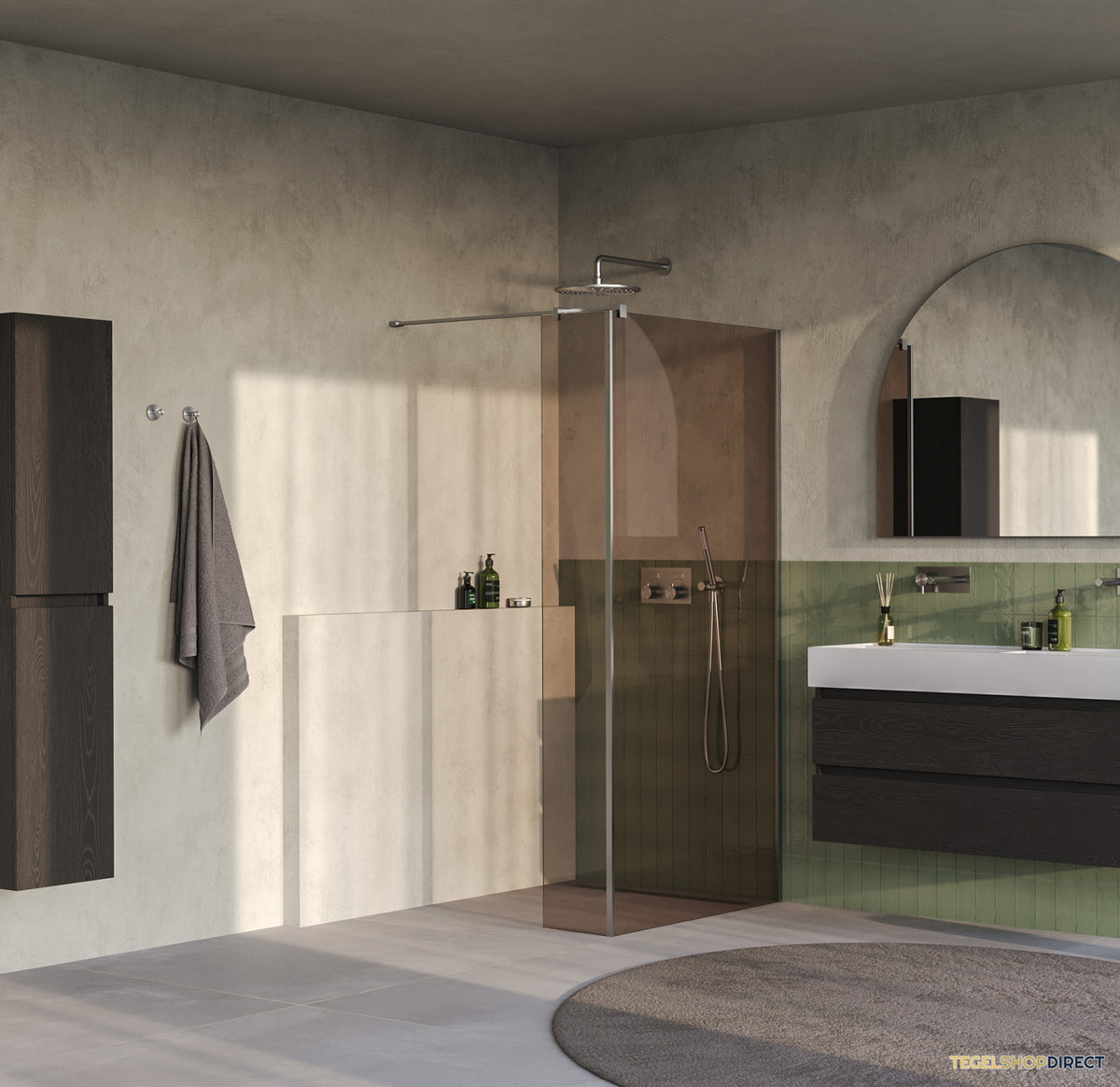 BRAUER Oblivion inloopdouche brons glas 100x200 met zijwand 30 incl. glascoating PVD RVS-kleurig geborsteld – afbeelding 2