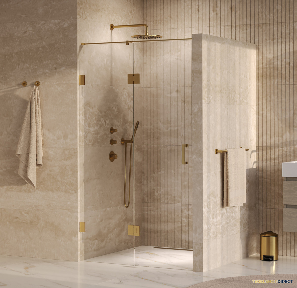BRAUER Void nisdeur 2-delig helder glas 110x200 omkeerbaar met draaideur 60 aan glas incl. glascoating PVD goud