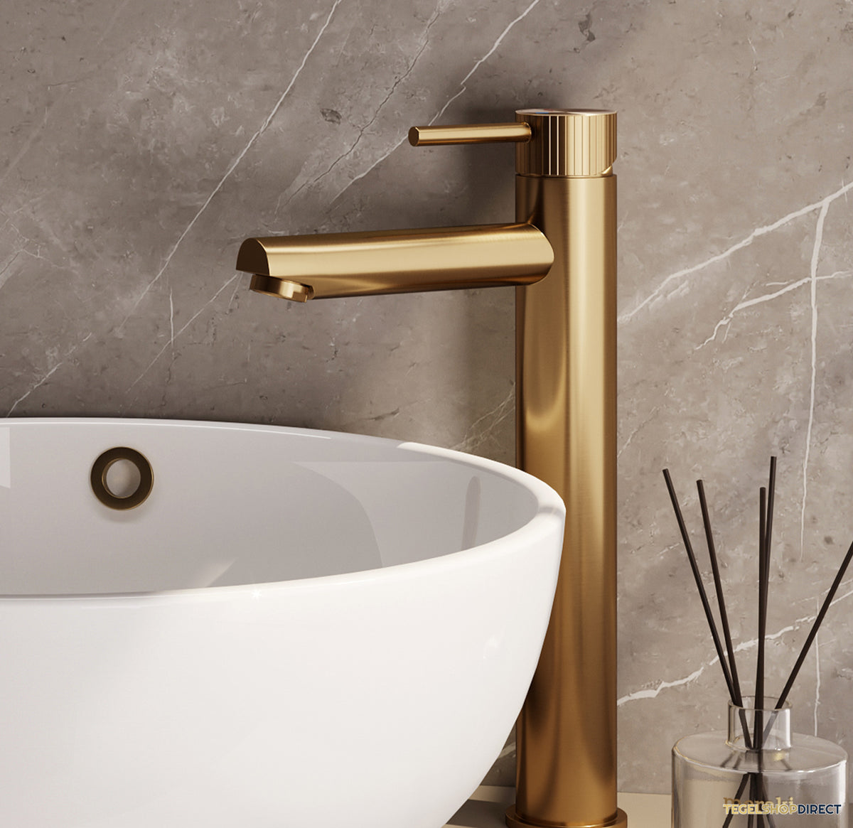 Brauer Stripe verhoogde opbouw wastafelmengkraan model A goud geborsteld PVD – afbeelding 2