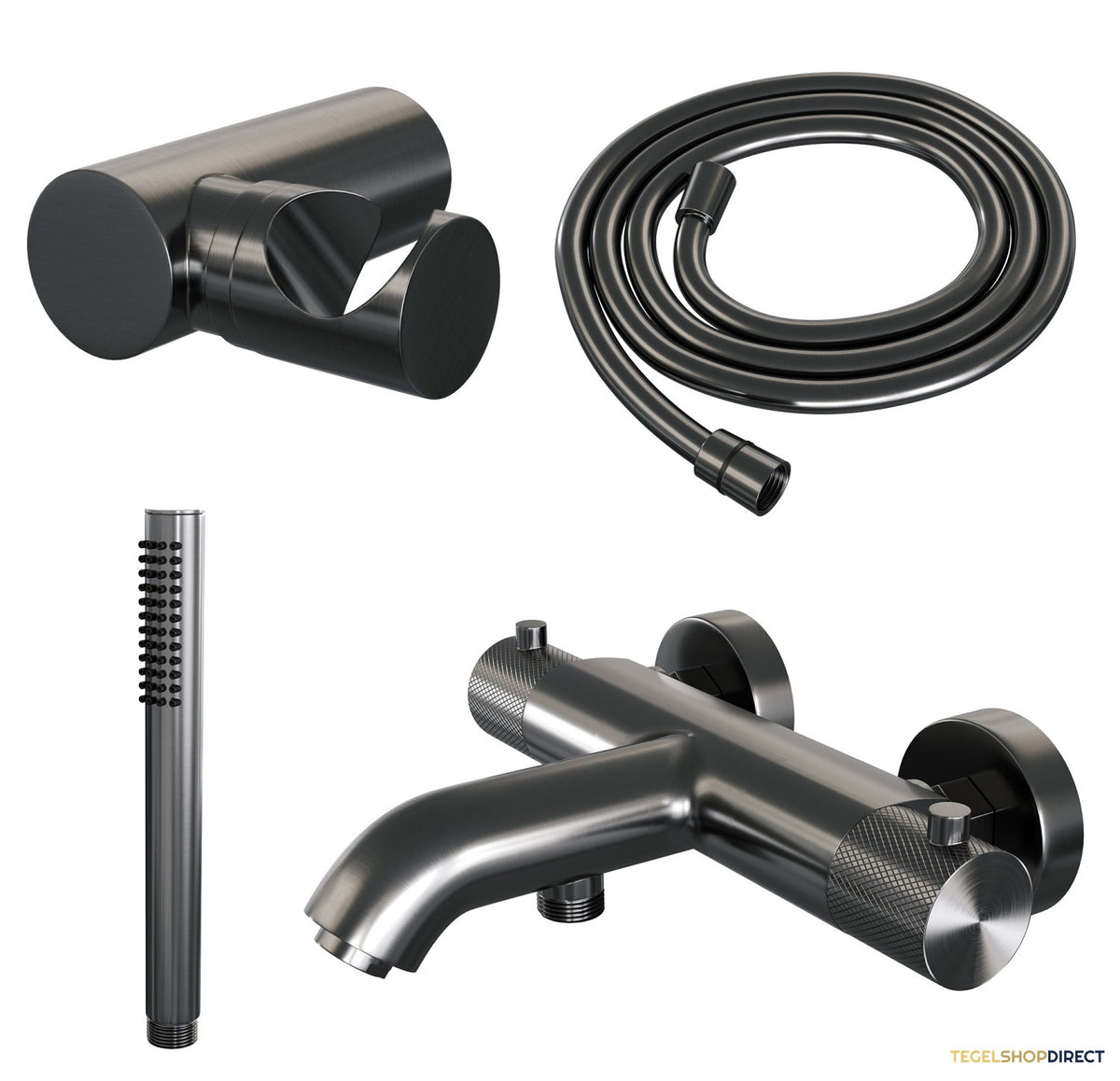 Opbouwset Bad- en Douchekraan Brauer Gunmetal Carving Thermostatisch Met Wandhouder Geborsteld Gunmetal – afbeelding 2