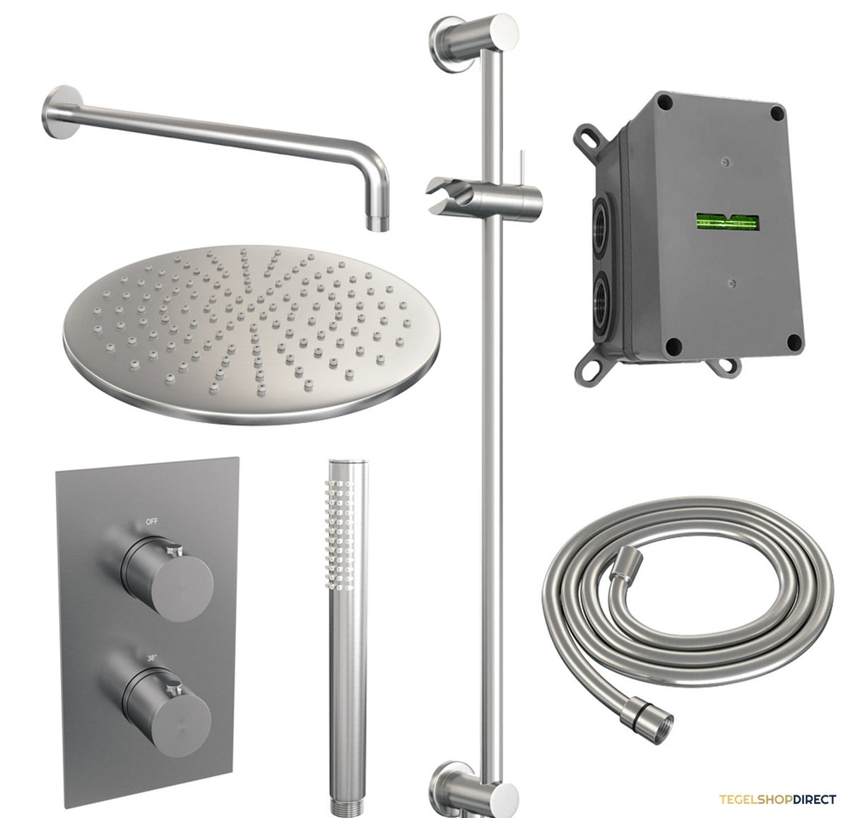 Inbouw Regendouche Set Brauer Brushed Edition Gebogen Wanduitloop Ronde Hoofddouche 30 cm Met Glijstang RVS Look – afbeelding 2