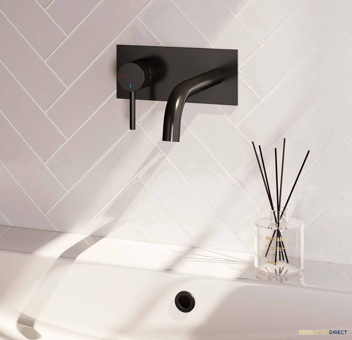 Inbouw Wastafelmengkraan Brauer Black Carving Coldstart Gebogen Uitloop Ronde Hendel Links Mat Zwart Met Afdekplaat – afbeelding 2