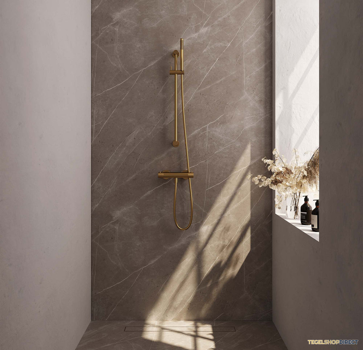 Douchekraanset Brauer Gold Carving Opbouw Met Glijstang En Staafhanddouche Geborsteld Goud – afbeelding 2