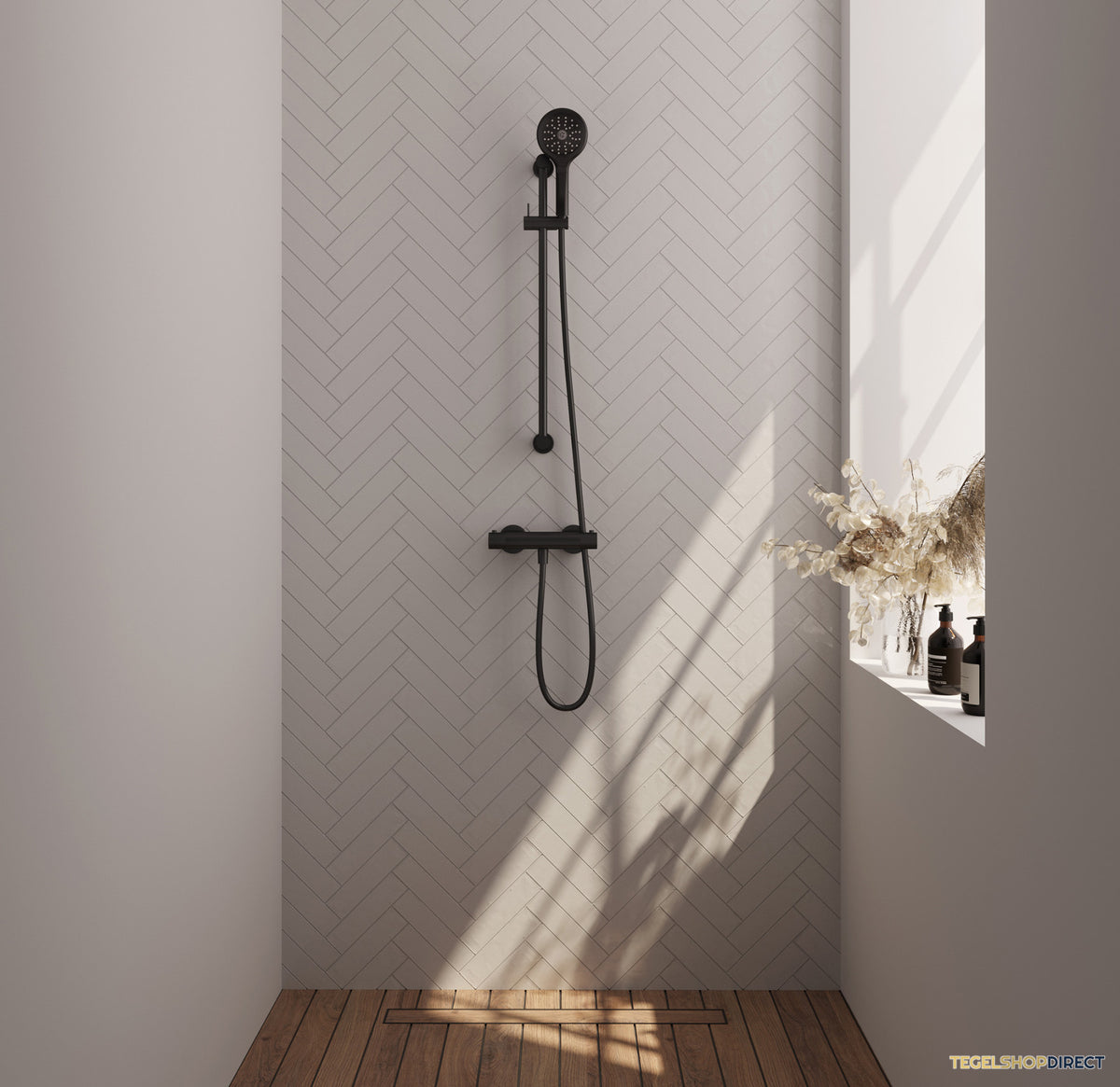 Brauer Stripe opbouw douche thermostaatkraan SET 02 met glijstang en 3-standen handdouche en doucheslang mat zwart – afbeelding 2