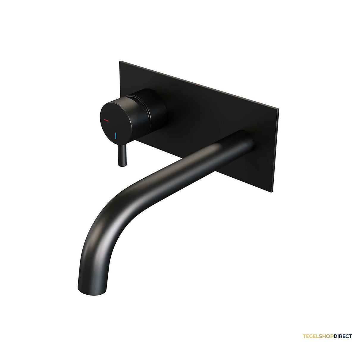 Inbouw Wastafelmengkraan Brauer Black Edition Coldstart Gebogen Uitloop Korte Ronde Hendel Links Mat Zwart Met Afdekplaat