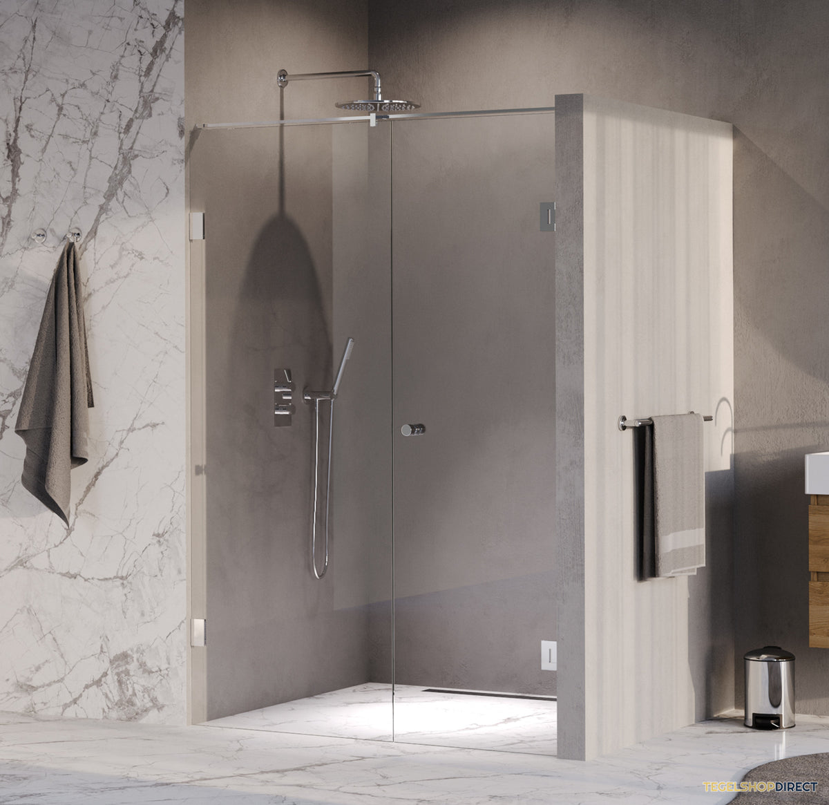 BRAUER Void Carving nisdeur 2-delig helder glas 140x200 omkeerbaar met draaideur 70 aan muur incl. glascoating chroom