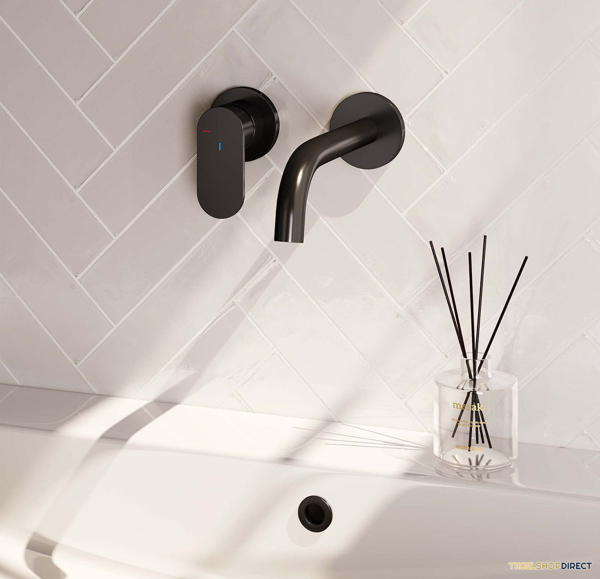 Inbouw Wastafelmengkraan Brauer Black Edition Coldstart Gebogen Uitloop Platte Hendel Links Mat Zwart Met Rozetten – afbeelding 2