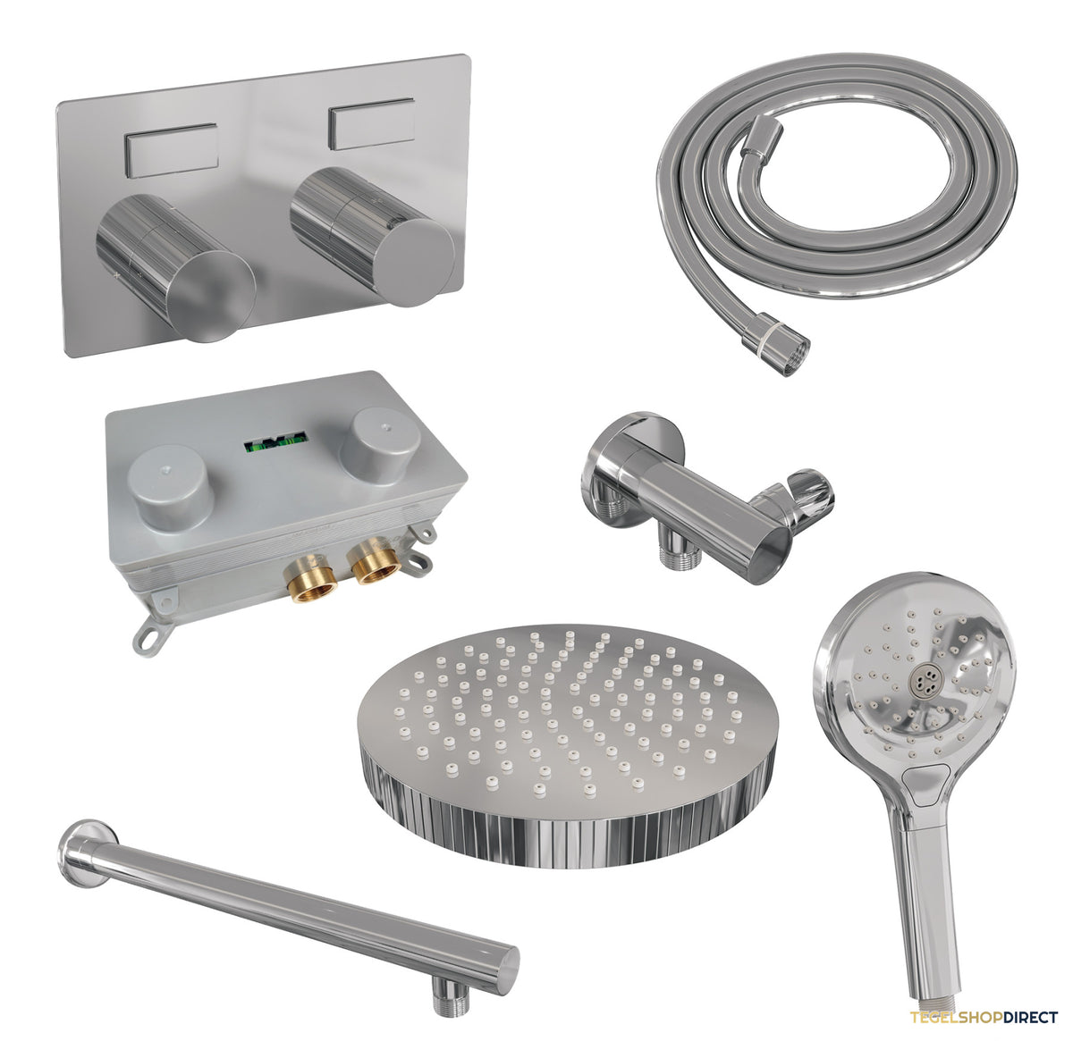 Brauer Stripe thermostatische inbouw regendouche met drukknoppen SET 28 met 25 cm douchekop en rechte muurarm en 3-standen handdouche en doucheslang en wandaansluitbocht chroom – afbeelding 3