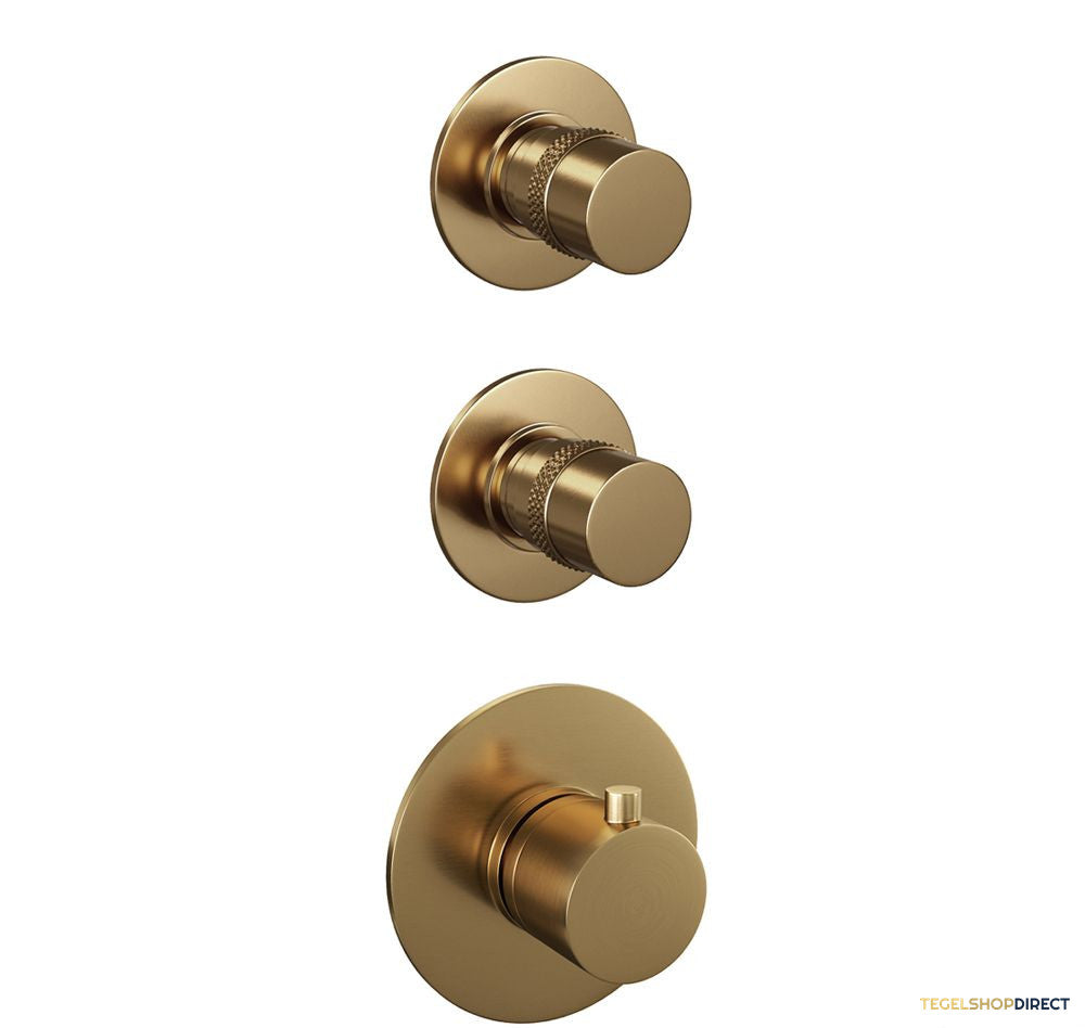 Regendoucheset Inbouw Brauer Gold Edition Thermostatisch 20cm met Gebogen Wandarm, Glijstang en Handdouche 3-Standen Losse Stopkranen Geborsteld Goud – afbeelding 5