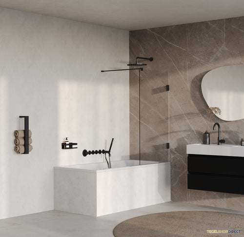 BRAUER Void Badwand 80x140 Helder Glas Incl. Glascoating Mat Zwart