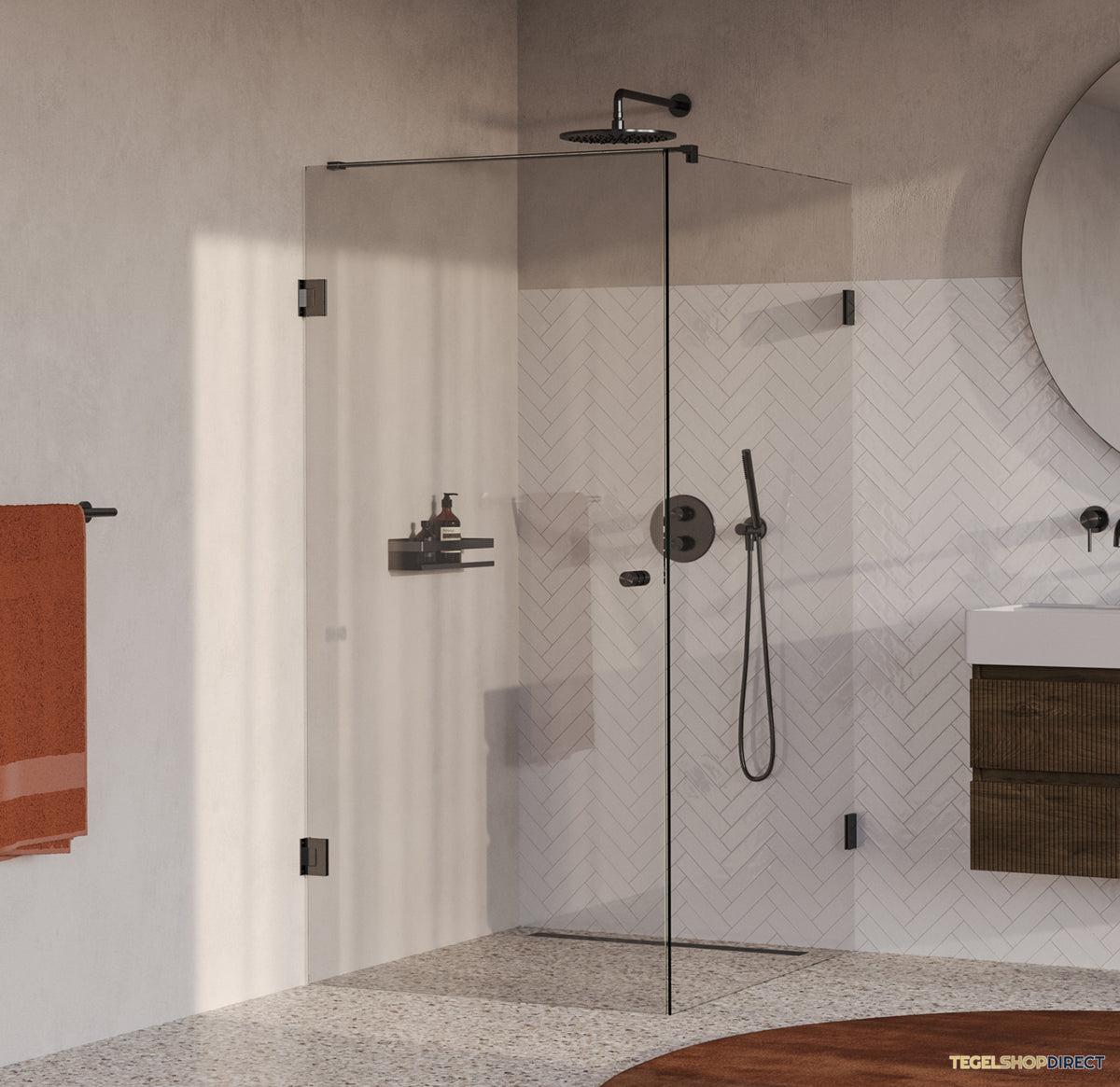 BRAUER Void Carving douchecabine met draaideur helder glas 100x120x200 incl. glascoating PVD gunmetal geborsteld