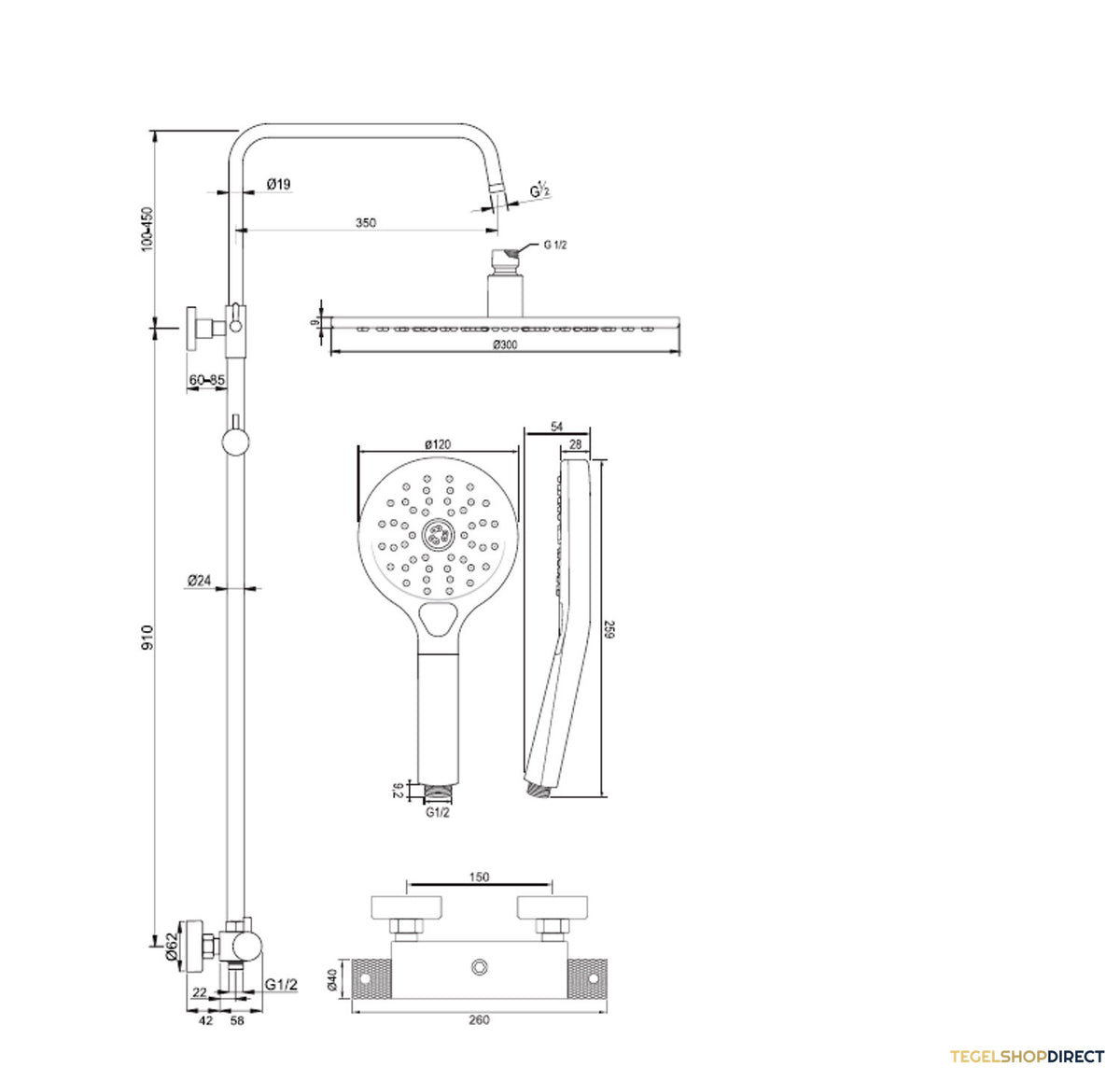 Regendoucheset Opbouw Brauer Copper Carving 30 cm Thermostatisch met Handdouche 3-Standen Geborsteld Koper – afbeelding 7