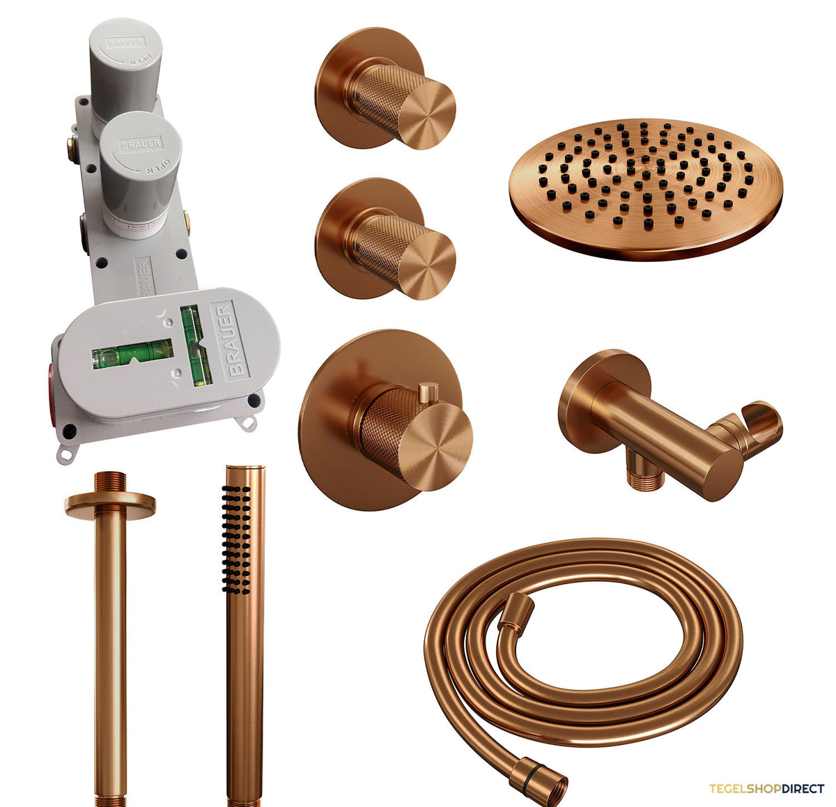 Brauer Inbouw Regendouche | Copper Carving | 20cm Plafonddouche en handdouche Staaf | Geborsteld Koper – afbeelding 3