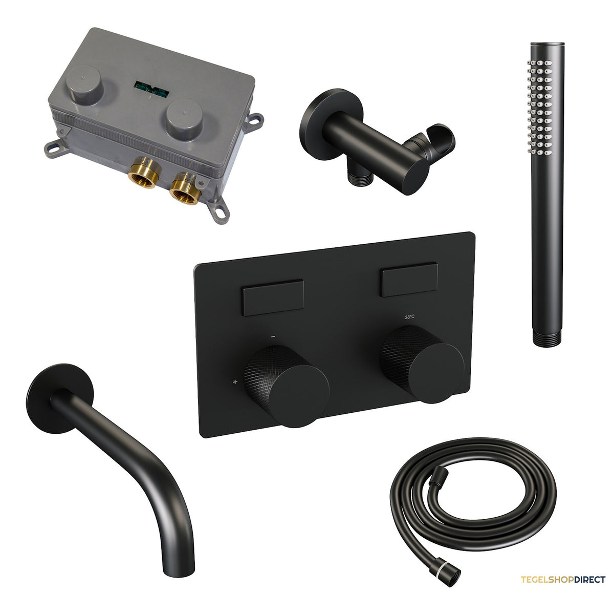 Inbouwthermostaat set Brauer Carving Met Drukknoppen Incl Baduitloop Mat Zwart (Keuze Handdouche) – afbeelding 5