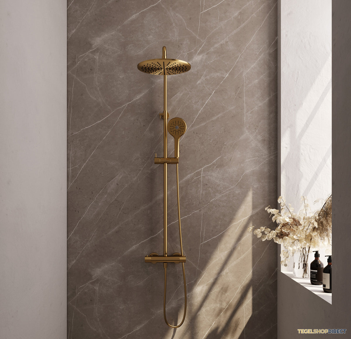 Opbouw Regendoucheset Brauer Carving Thermostatisch Geborsteld Goud (Alle Opties) – afbeelding 2