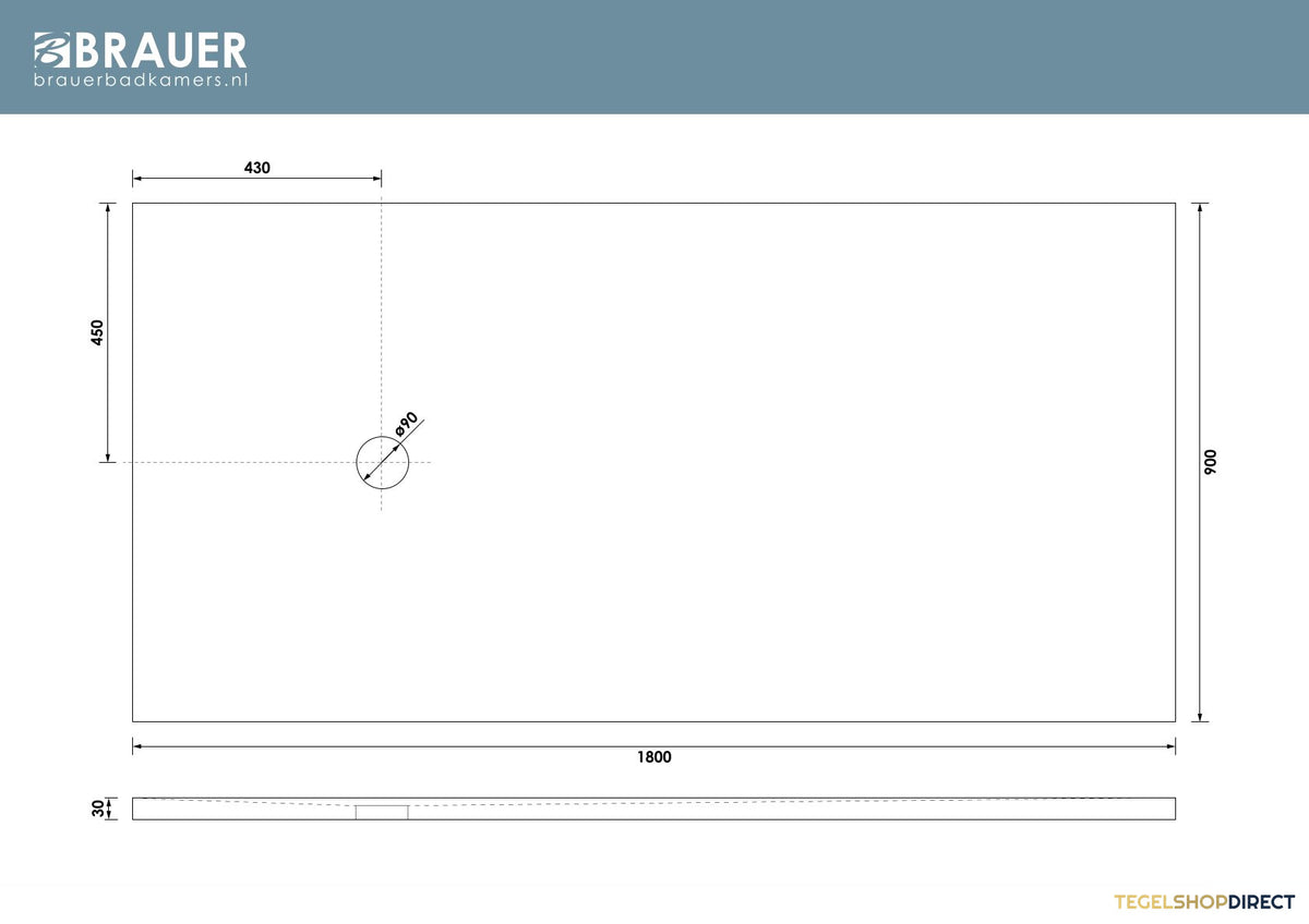 BRAUER Douchebak Asteroid 90x180 incl. antislip en antibacterieel mineraalmarmer mat wit – afbeelding 9