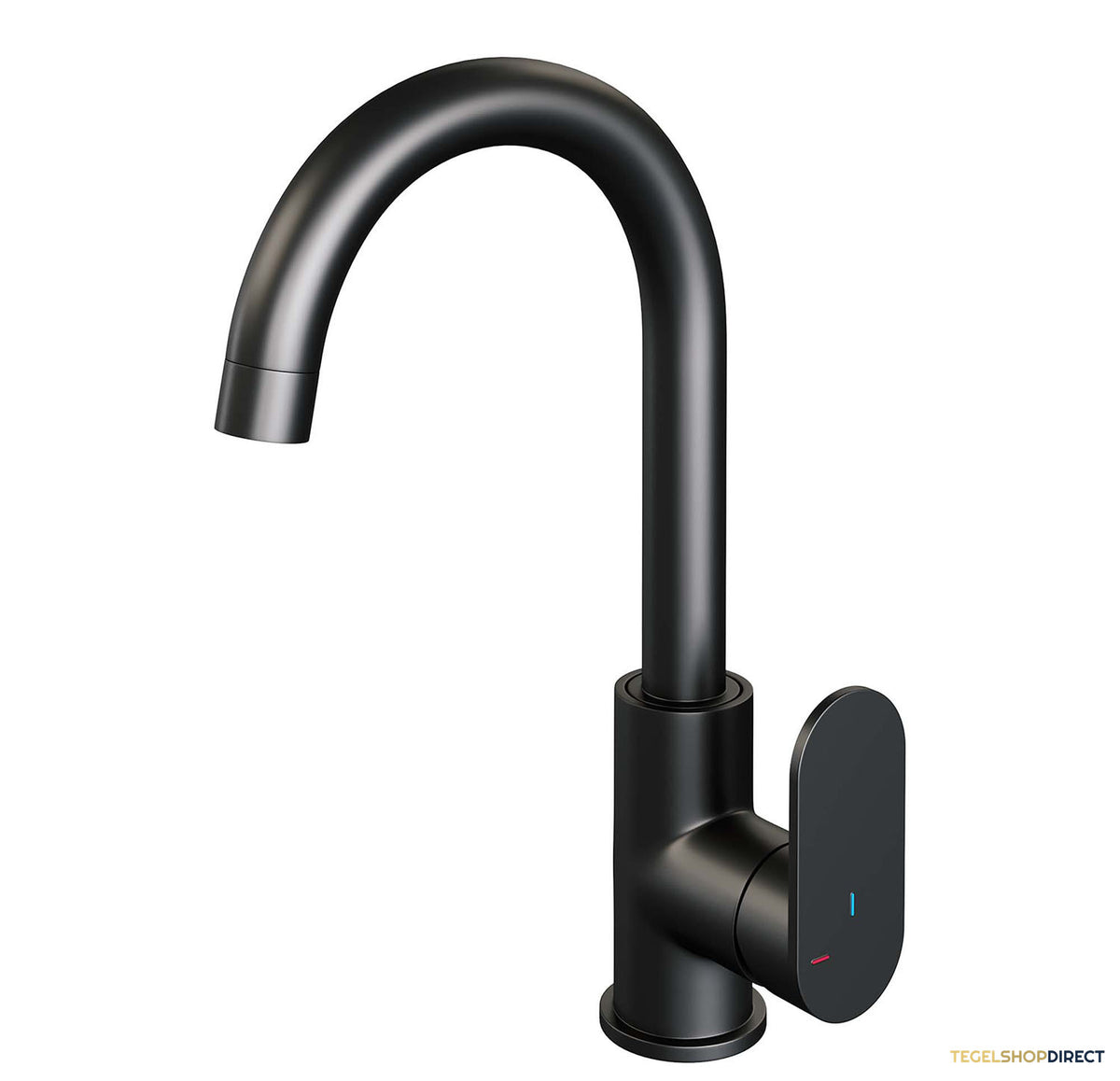 Wastafelmengkraan Brauer Black Edition Coldstart Opbouw Hoog Gebogen Platte Hendel Mat Zwart