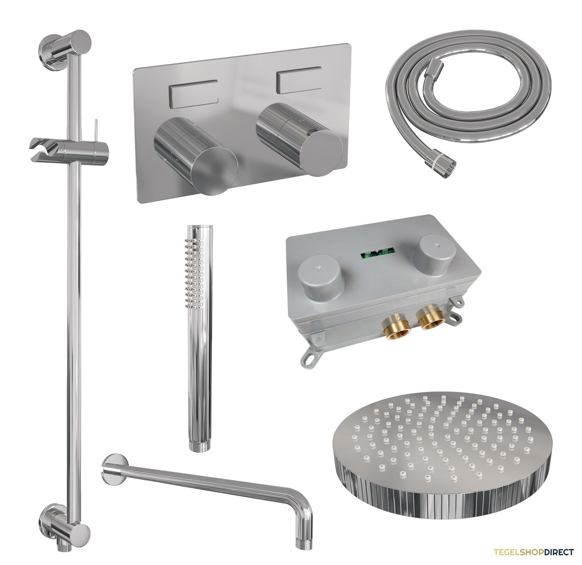 Brauer Stripe thermostatische inbouw regendouche met drukknoppen SET 32 met 25 cm douchekop en gebogen muurarm en staaf handdouche en doucheslang en geintegreerde glijstang chroom – afbeelding 3