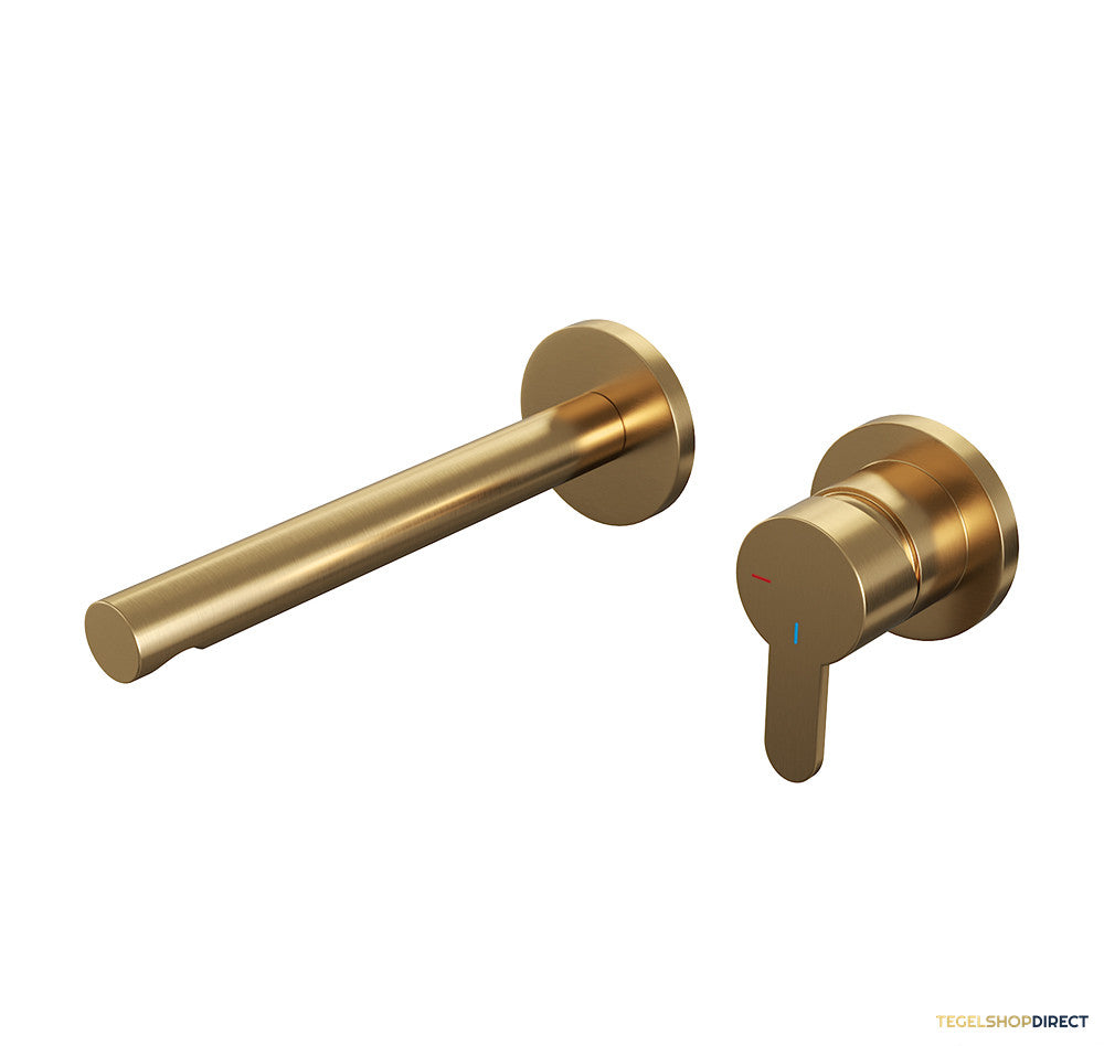 Inbouw Wastafelmengkraan Brauer Gold Edition Coldstart Rechte Uitloop Korte Platte Hendel Rechts Geborsteld Goud PVD Met Rozetten