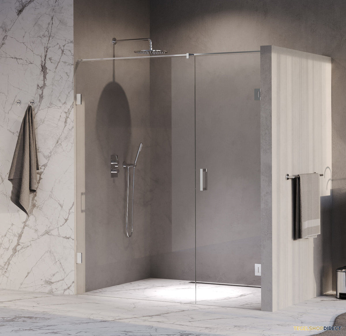 BRAUER Void nisdeur 2-delig helder glas 170x200 omkeerbaar met draaideur 70 aan muur incl. glascoating chroom