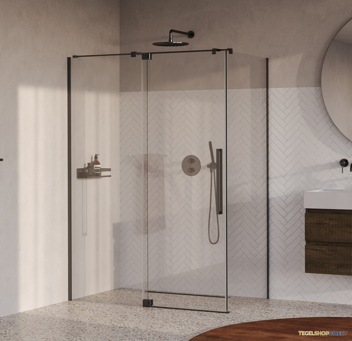 BRAUER Stellar douchecabine met draaideur helder glas 140x80x200 omkeerbaar incl. glascoating PVD gunmetal geborsteld