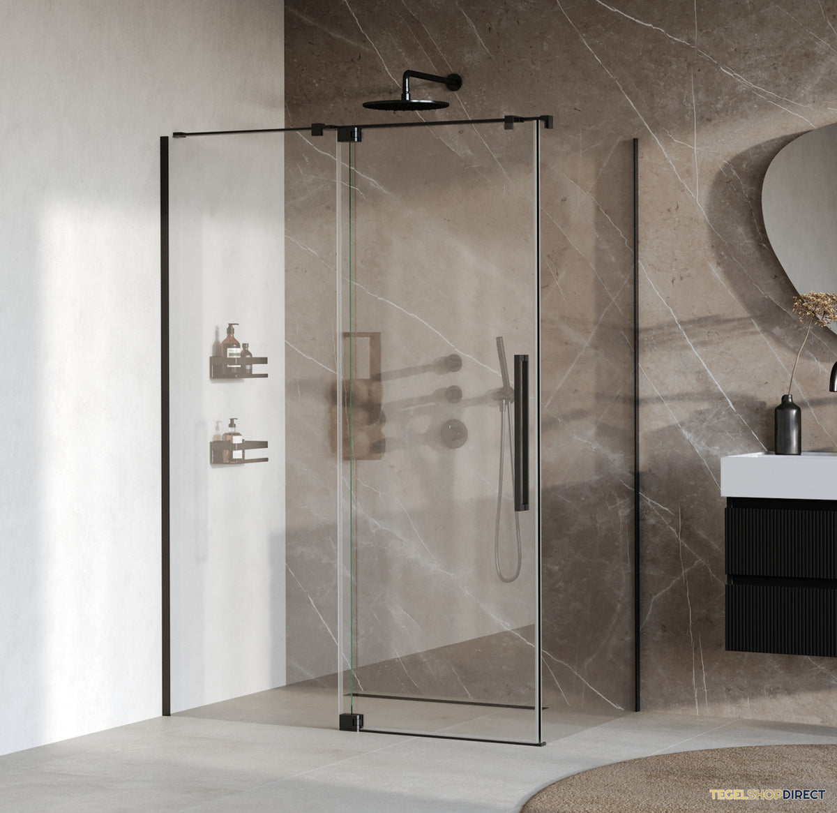 BRAUER Stellar douchecabine met draaideur helder glas 140x80x200 omkeerbaar incl. glascoating mat zwart