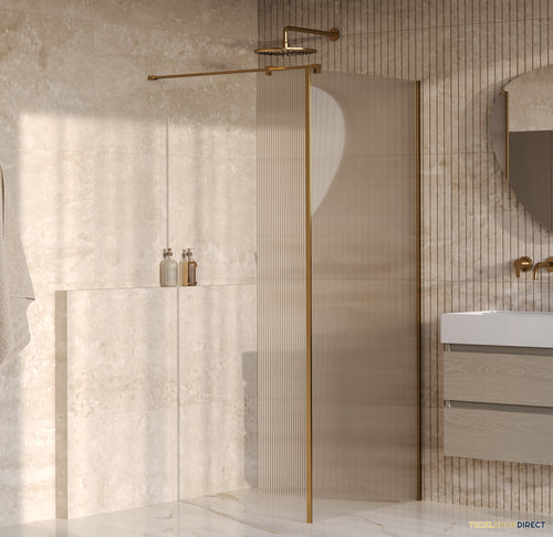 BRAUER Oblivion Flow inloopdouche helder ribbelglas 100x200 met zijwand 30 incl. glascoating Geborsteld Goud PVD