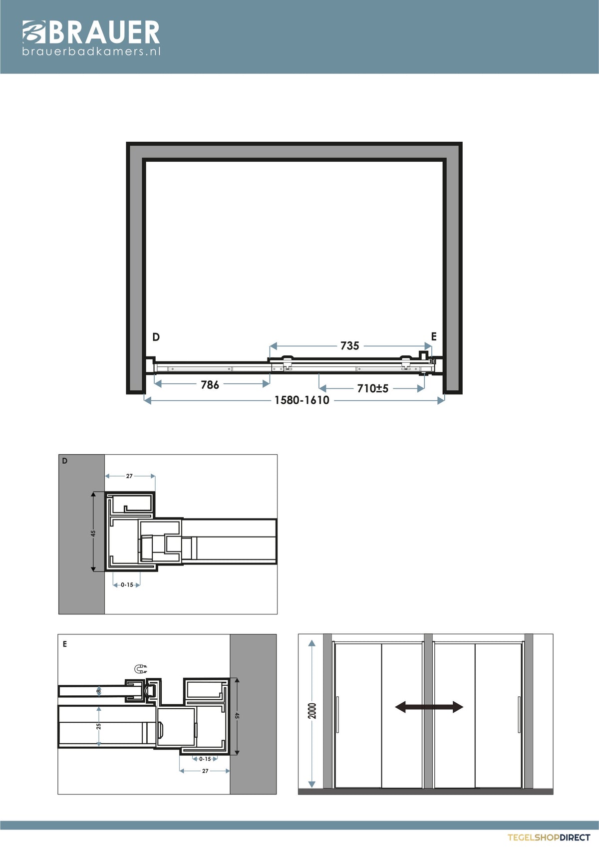 BRAUER Galactic Nisdeur 2-Delig Schuif 160x200 Omkeerbaar Helder Glas Incl. Glascoating Mat Zwart – afbeelding 5