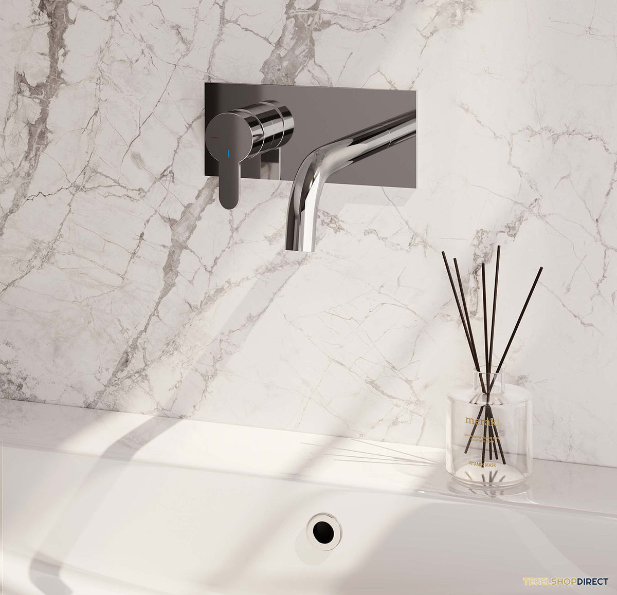Inbouw Wastafelmengkraan Brauer Chrome Edition Coldstart Gebogen Uitloop Korte Platte Hendel Links Chroom Met Afdekplaat – afbeelding 2