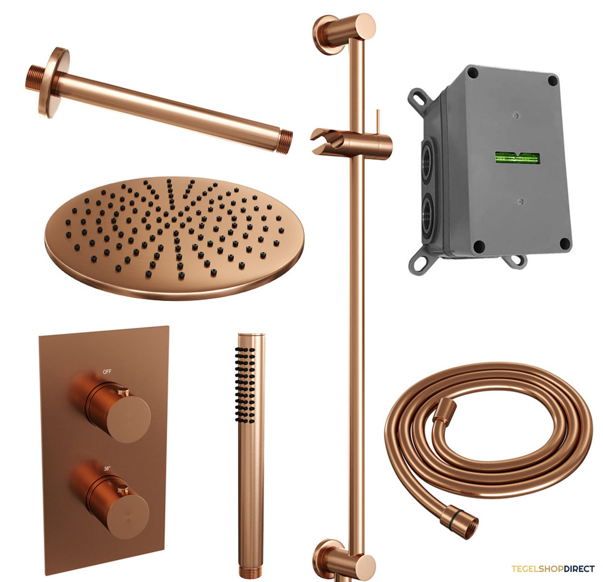 Inbouw Regendouche Set Brauer Copper Edition Plafond Uitloop Ronde Hoofddouche 30 cm Met Glijstang Koper – afbeelding 2