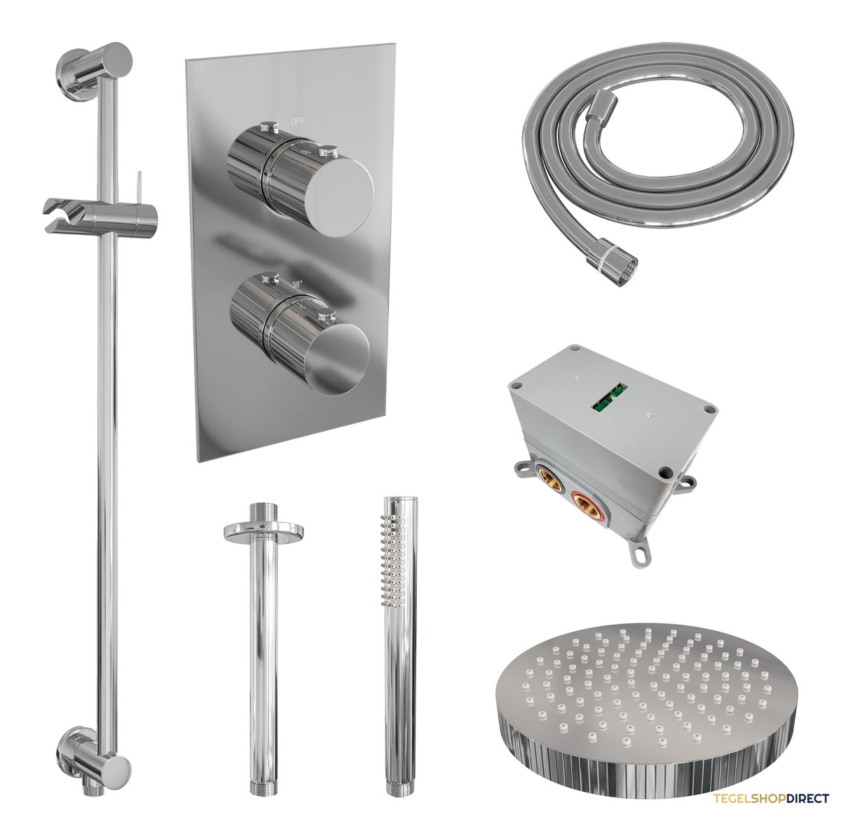 Brauer Stripe thermostatische inbouw regendouche 3-weg rechthoekig SET 21 met 25 cm douchekop en plafondarm en staaf handdouche en doucheslang en geintegreerde glijstang chroom – afbeelding 3