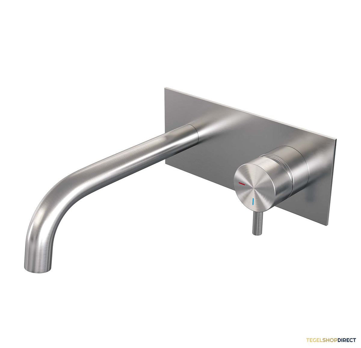 Inbouw Wastafelmengkraan Brauer Brushed Edition Coldstart Gebogen Uitloop Korte Ronde Hendel Rechts Geborsteld RVS PVD Met Afdekplaat