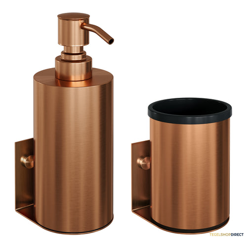 Zeepdispenser en Beker BRAUER Model A Incl. Wand Ophanging en Magnetisch opzetvlak Geborsteld Koper