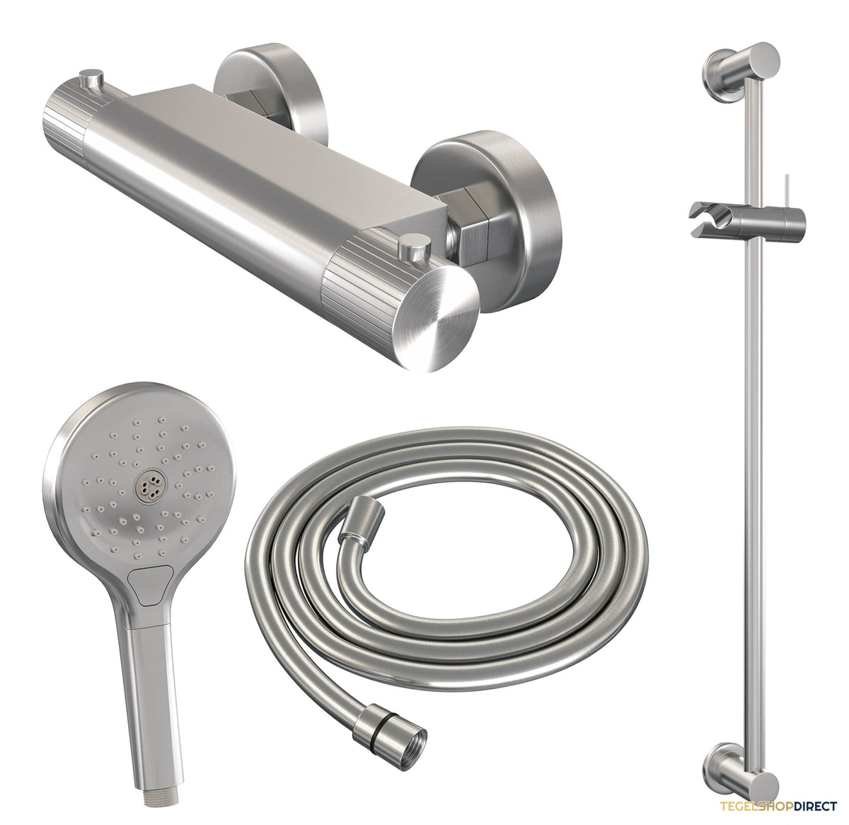 Brauer Stripe opbouw douche thermostaatkraan SET 02 met glijstang en 3-standen handdouche en doucheslang RVS-kleurig geborsteld PVD – afbeelding 3