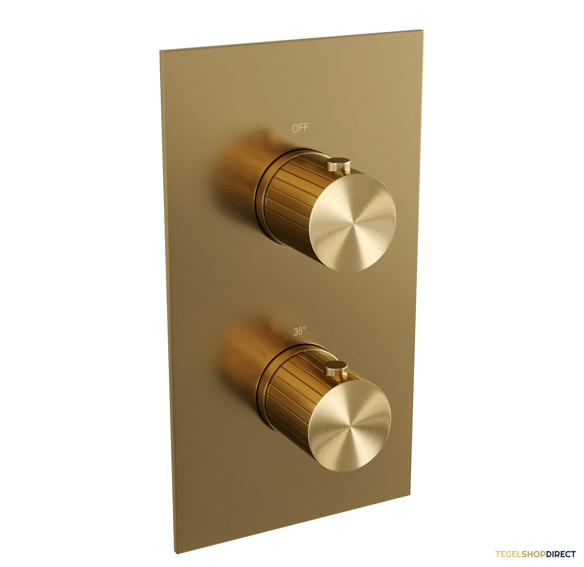Brauer Stripe thermostatische inbouw regendouche 3-weg rechthoekig SET 14 met 25 cm douchekop en gebogen muurarm en staaf handdouche en doucheslang en wandaansluitbocht goud geborsteld PVD – afbeelding 4
