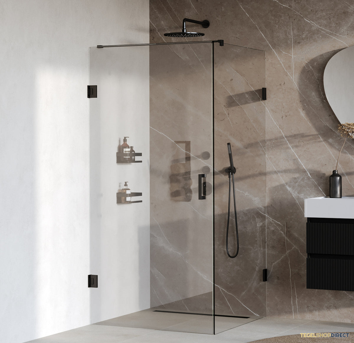 BRAUER Void douchecabine met draaideur helder glas 100x100x200 incl. glascoating mat zwart