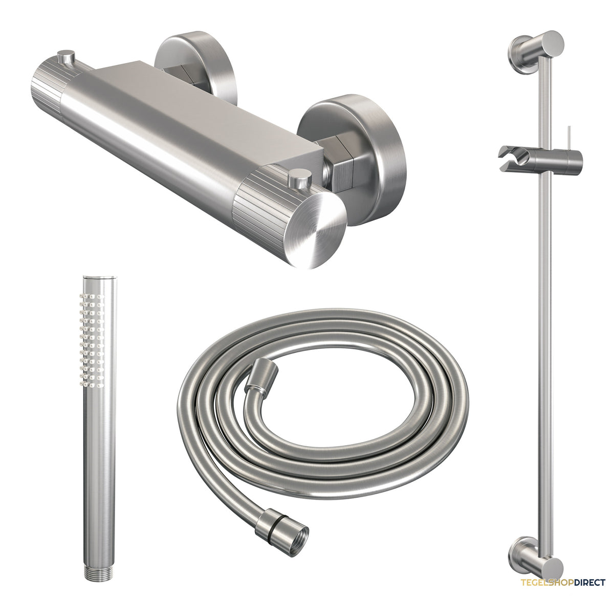 Brauer Stripe opbouw douche thermostaatkraan SET 01 met glijstang en staaf handdouche en doucheslang RVS-kleurig geborsteld PVD – afbeelding 3