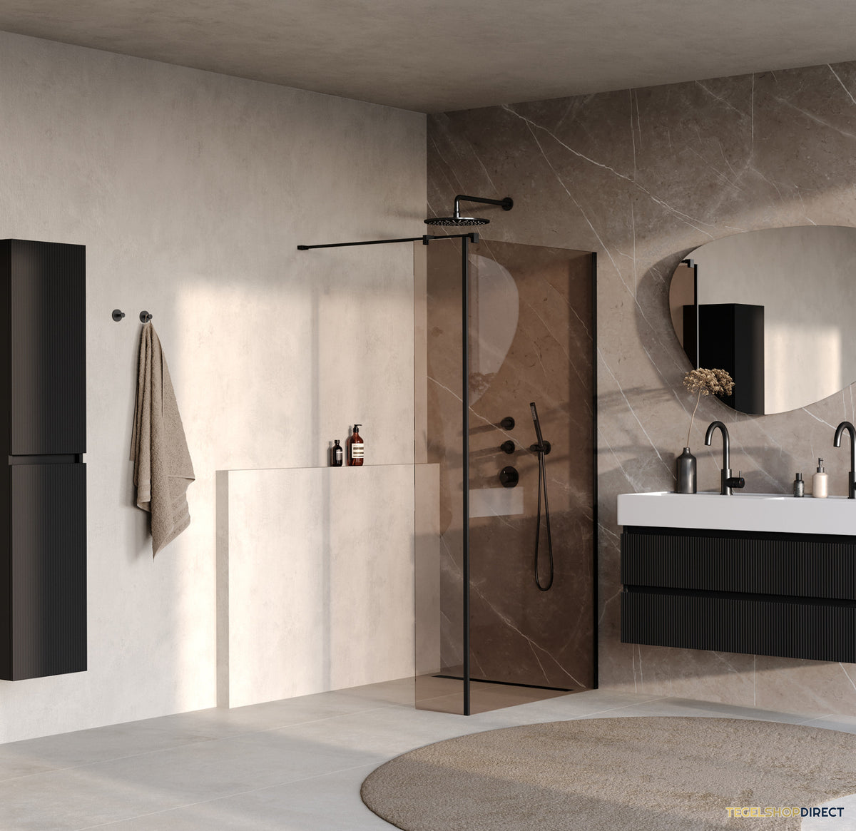 BRAUER Oblivion inloopdouche brons glas 90x200 met zijwand 30 incl. glascoating mat zwart – afbeelding 2