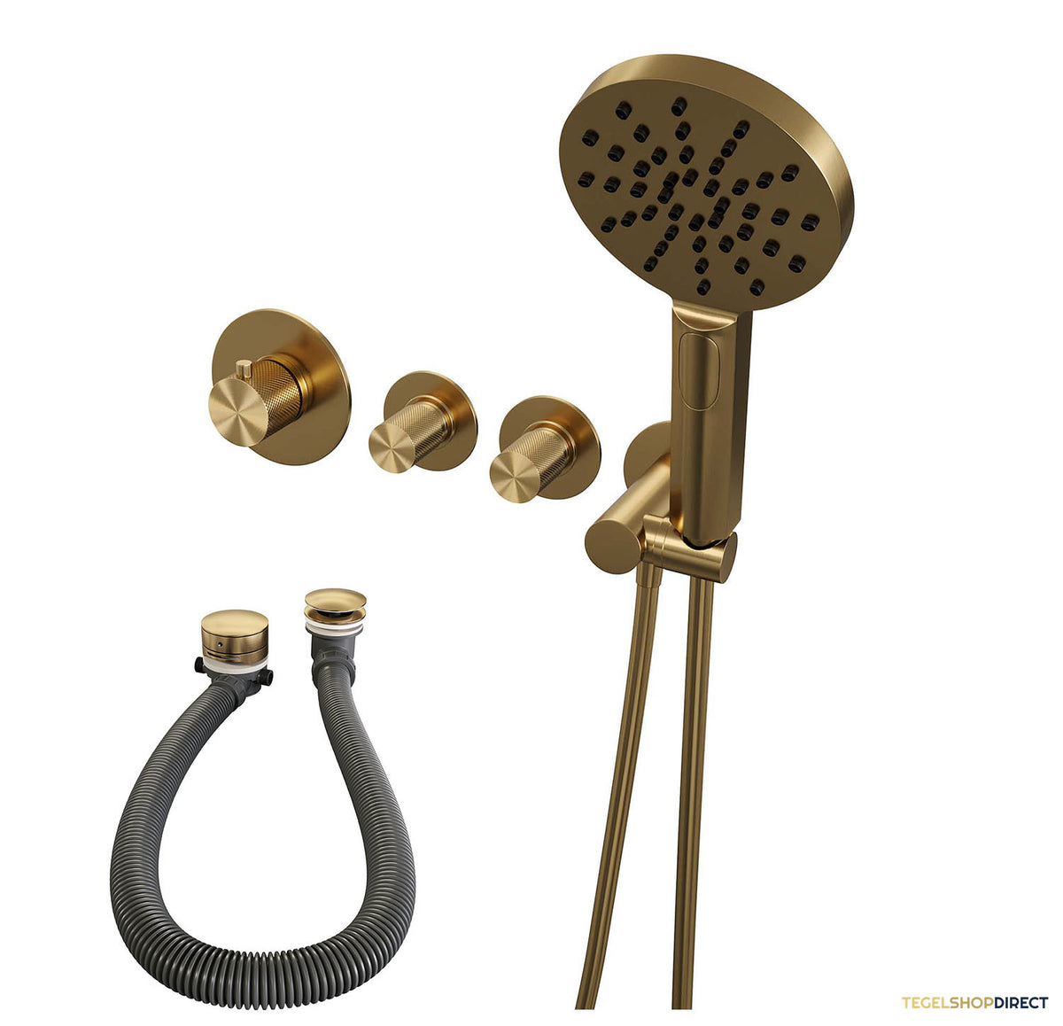 Inbouwthermostaatset Brauer Gold Carving Incl 3 Standen Handdouche En Badafvoer Goud – afbeelding 2