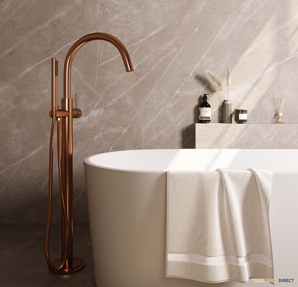 Badkraan Vrijstaand Brauer Copper Carving met Staaf Handdouche Geborsteld Koper – afbeelding 2