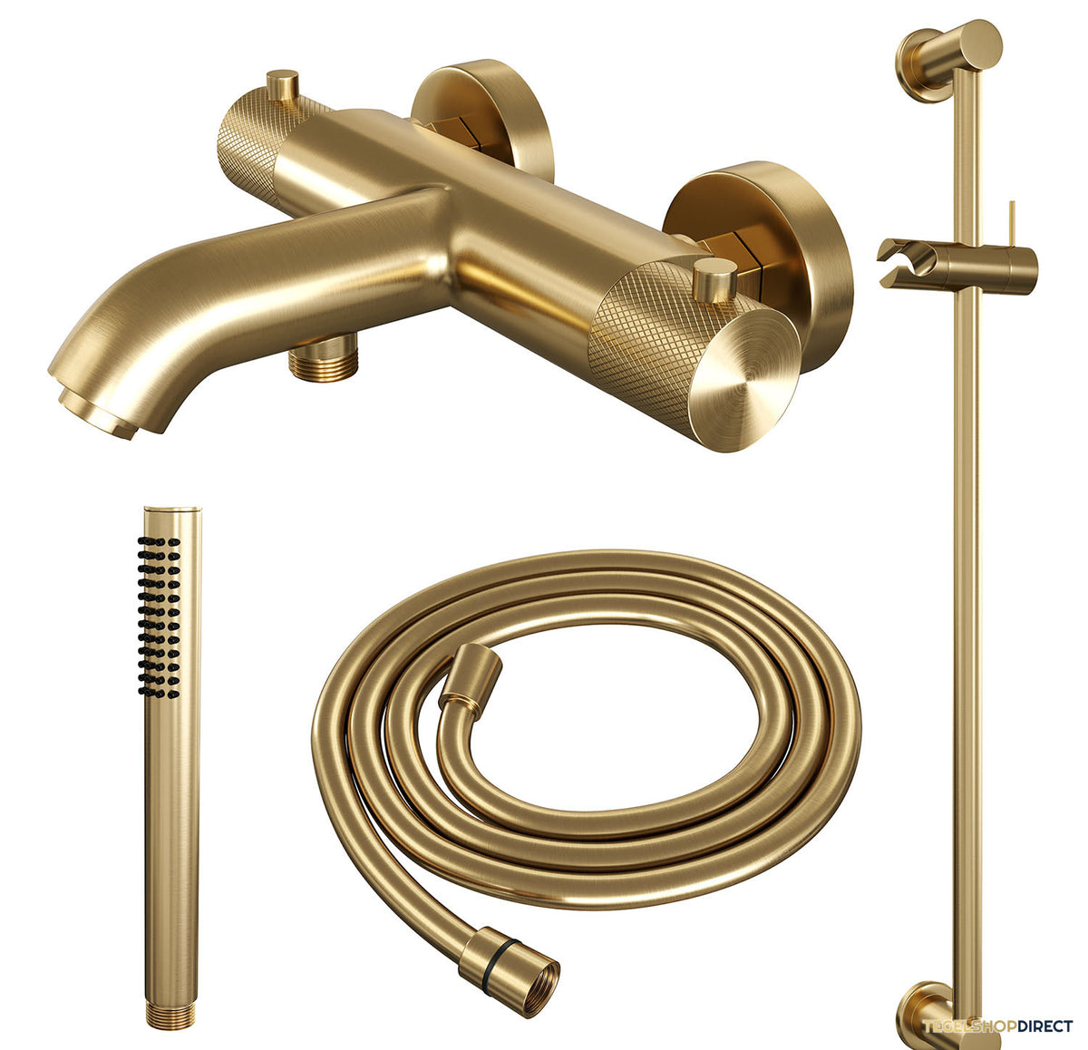 Opbouwset Bad- en Douchekraan Brauer Gold Carving Thermostatisch Met Glijstang Geborsteld Goud – afbeelding 2