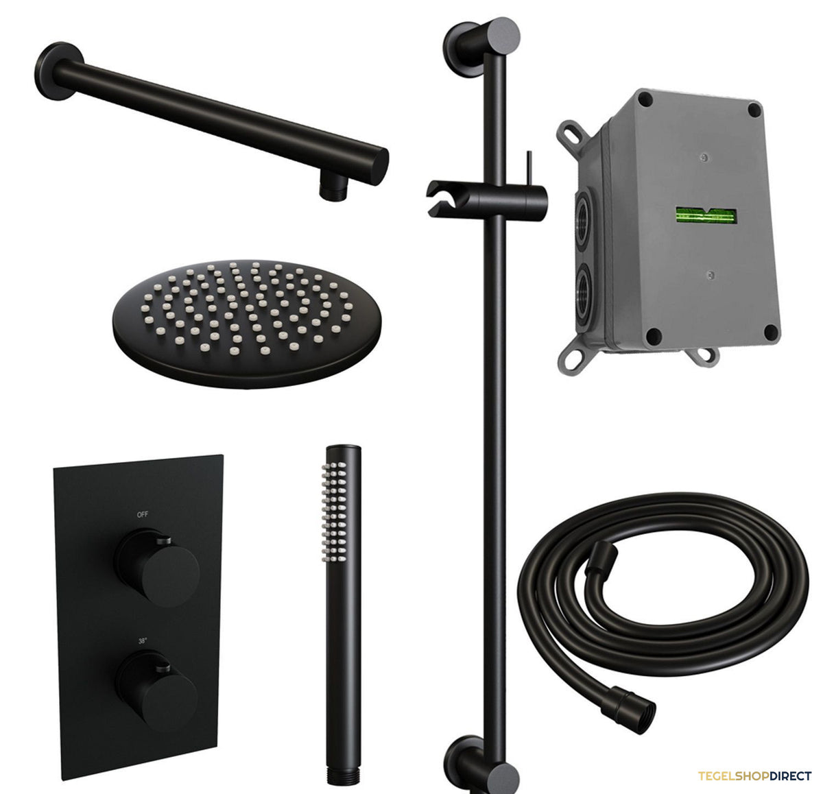 Inbouw Regendouche Set Brauer Black Edition Wanduitloop Ronde Hoofddouche 20 cm Met Glijstang Mat Zwart – afbeelding 2