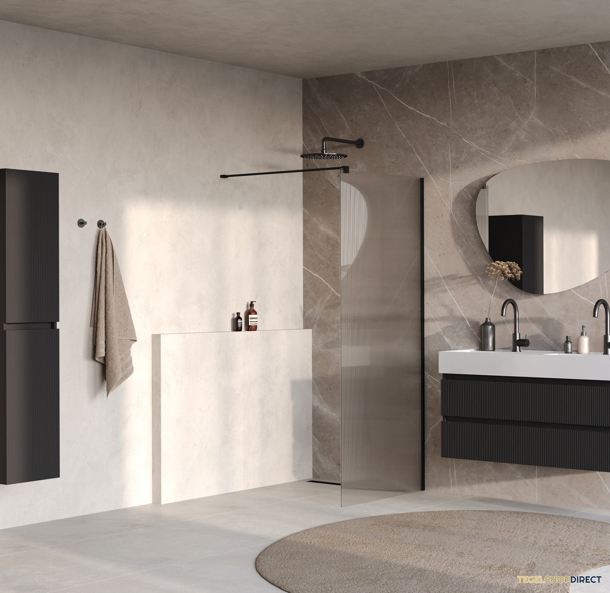 BRAUER Oblivion Flow inloopdouche helder ribbelglas 90x200 incl. glascoating Mat Zwart – afbeelding 2