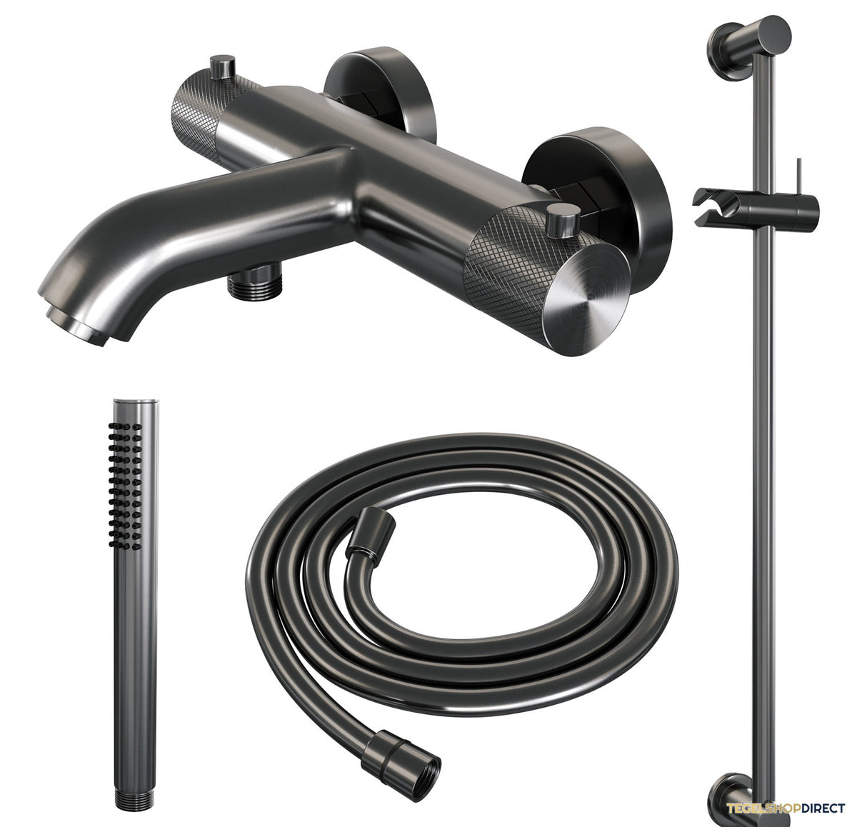 Opbouwset Bad- en Douchekraan Brauer Gunmetal Carving Thermostatisch Met Glijstang Geborsteld Gunmetal – afbeelding 2