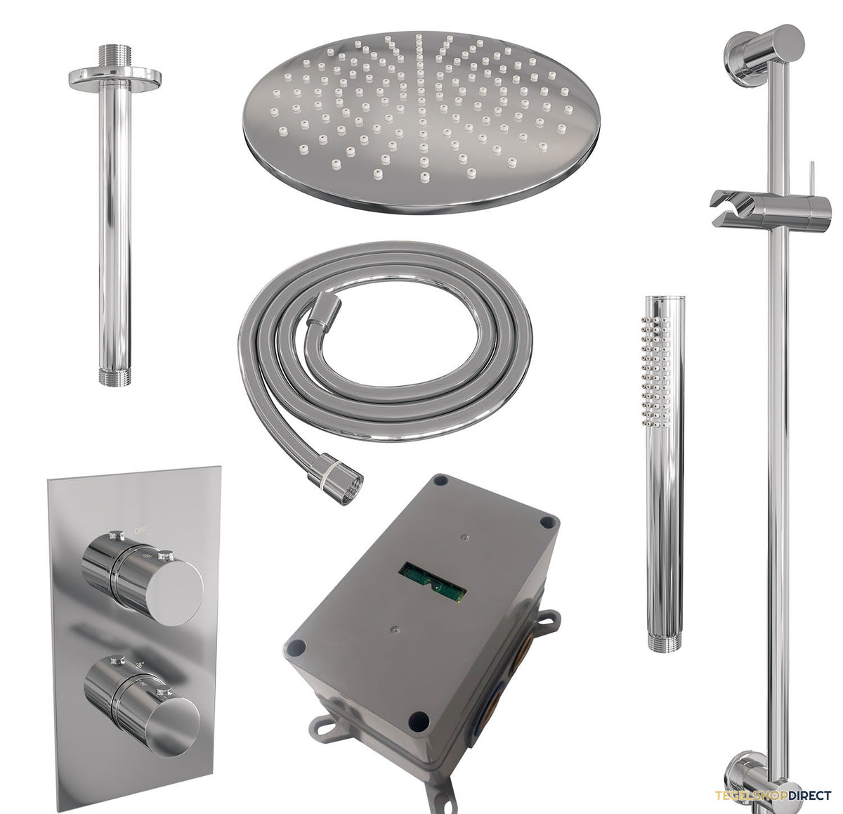 Inbouw Regendouche Set Brauer Chrome Edition Plafond Uitloop Ronde Hoofddouche 30 cm Met Glijstang – afbeelding 2